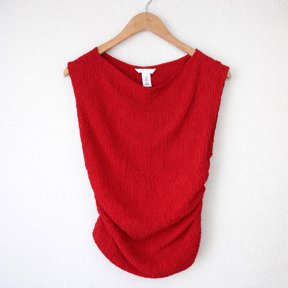 H&M Red Textured Ruched Sleeveless Tank size M
